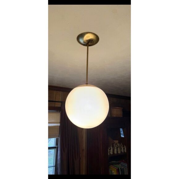 Vintage MCM 1970s Glass Globe Pendant Light Brass - Picture 3 of 13